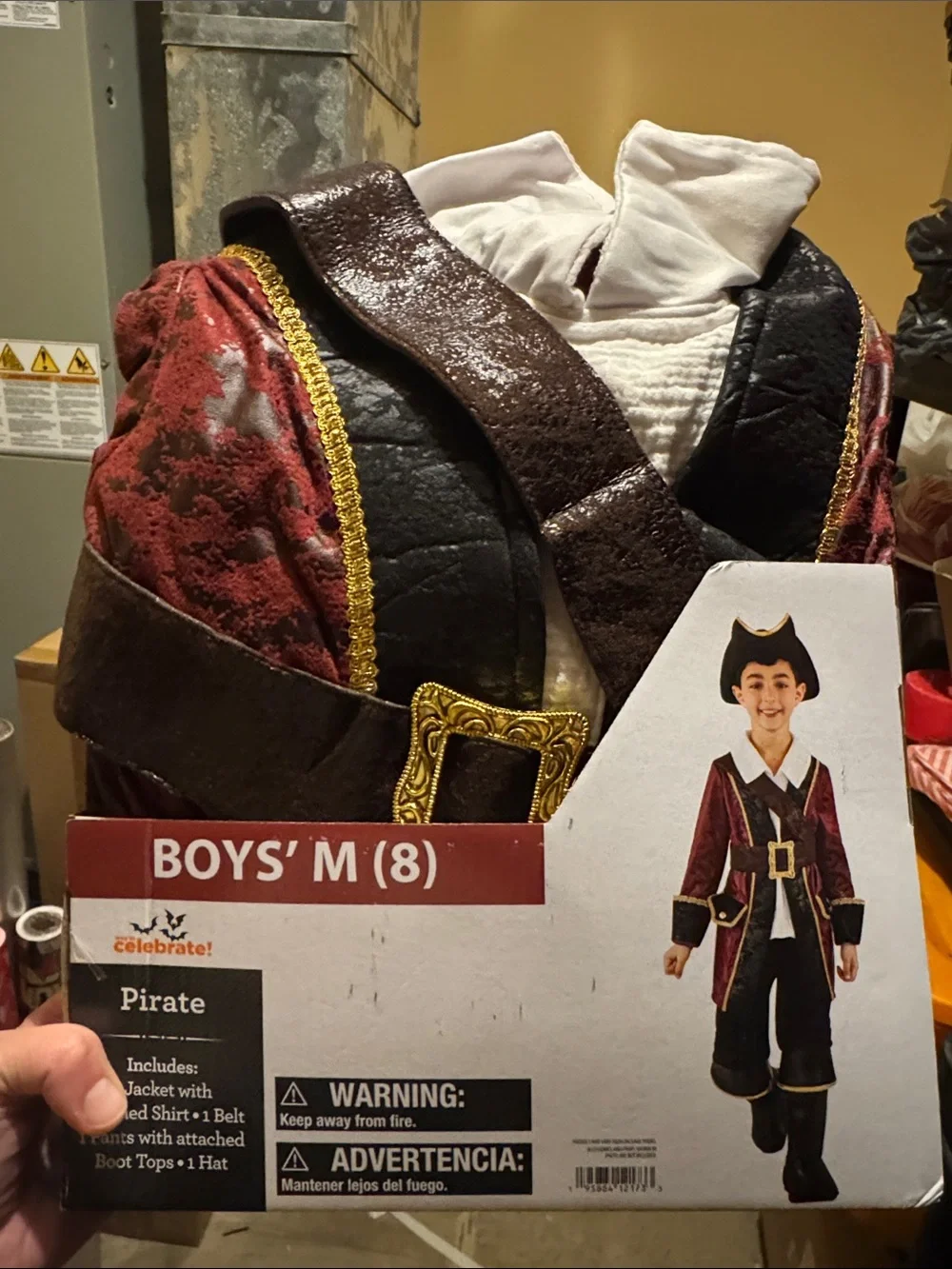 Boys Burgundy Pirate Costume Jacket with Gold Buckle Accent Medium
